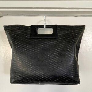 Victoria's Secret Inside Handle Black Glitter Sparkle Vegan Leather Tote Bag